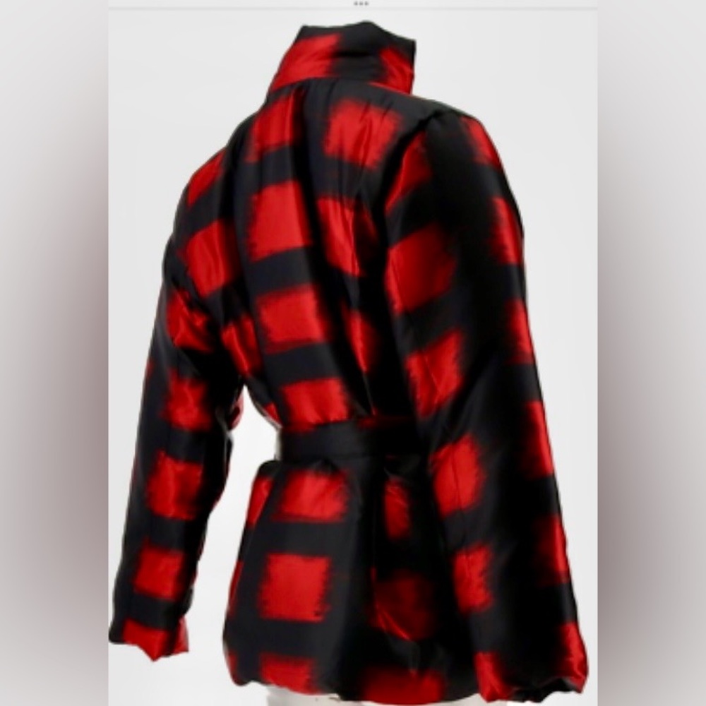 IMAN Global Chic Red and Black Brushstoke Belted Coat NWT - Picture 14 of 14